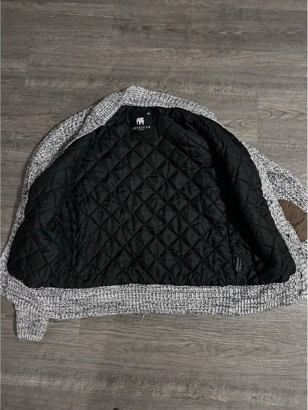 American Stitch Mens M Chunky Knit Waffle Sweater Jacket Elbow Patch Pockets